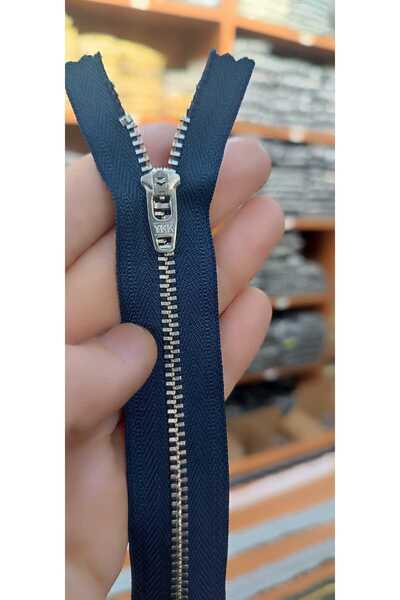 enSarüx SAĞLAM KOT FERMUARI 18 CM 1 ADET LACİVERT GÜMÜŞ DİŞLİ TİP 4 METAL DİPLİ