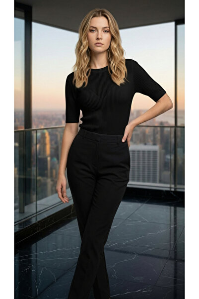 Wearified بلوزة نسائية محبوكة بأكمام قصيرة، محبوكة بخيوط مضلعة، أنيقة للمكتب،...