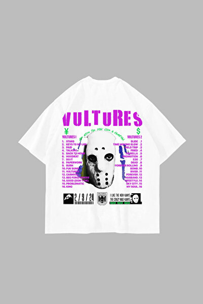 Bak Moda Γερακοειδή με τύπωμα oversized Ουνισέξ Λευκό Μπλουζάκι