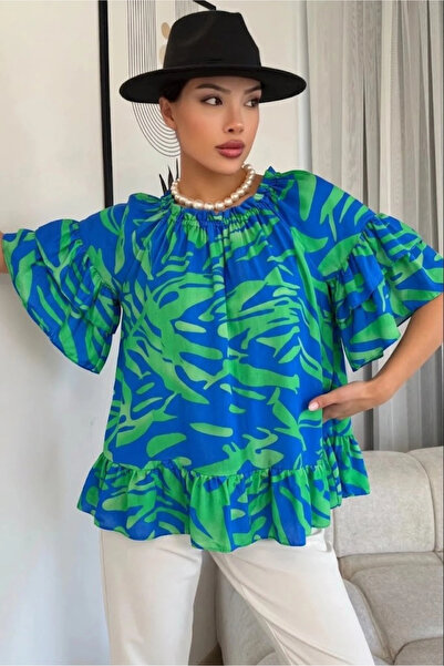 lodmela Μπλούζα Madonna με ελαστικό γιακά Βισκόζη 6020-Indigo