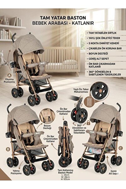 ÖYKÜ BEBEK DUNYASI Tam Yatar Baston Bebek Arabası