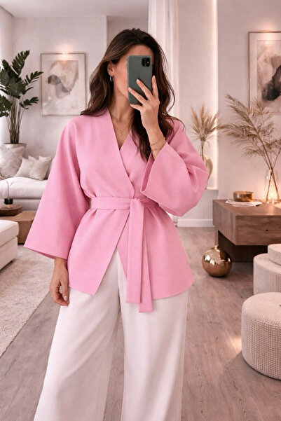 oshebu Ροζ σε απόχρωση σκόνης - Γυναικείο κιμονό με ζώνη