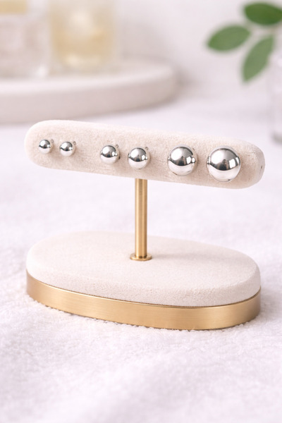 Sylvera Shop Minimal Classic Ball Earring Set (3 Sizes) / (Silver Color)