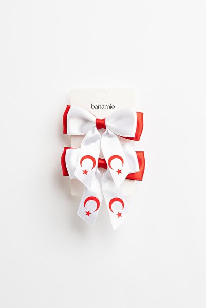 Banamio Σετ αγκράφες με φιόγκο με σχέδιο τουρκικής σημαίας Double Moon Star