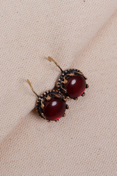 Süspüs Accessories Saydam Bordo Taşlı Taç Model Küpe