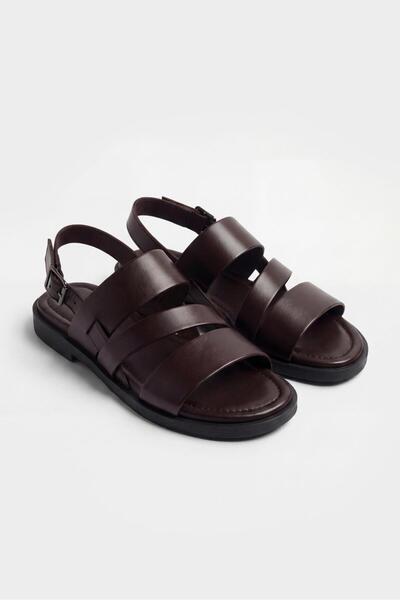 GIESTO Minimalist Multi-Band Brown Leather Sandals