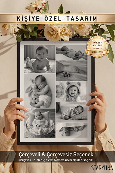STARYUNA Bebek Hediyelik Tablo, 8 Fotoğraflı Bebek Hatıra Tablosu Ctyuna6009