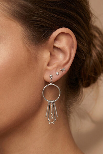 PETEK AKSESUAR Metal Star Hoop Hanging Earrings Set
