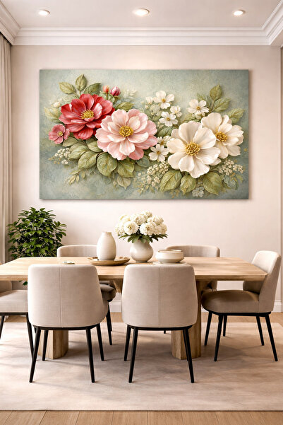 Mgi Design Μεγάλου μεγέθους Vintage Floral Design Πίνακας σε καμβά με λουλούδ...