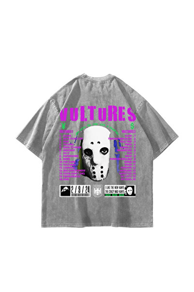 Bak Moda Vultures με τύπωμα oversized Unisex Πλενόμενο Λευκό T-shirt