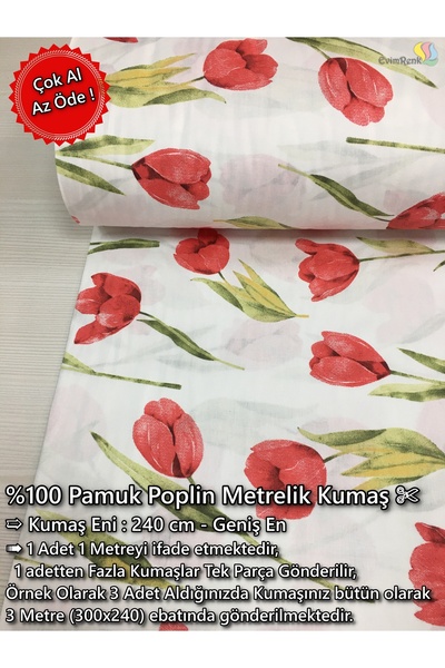 Renk Tekstil %100 Pamuk Poplin Geniş En (240 cm) Kumaş - Elbise - Nevresim - ...