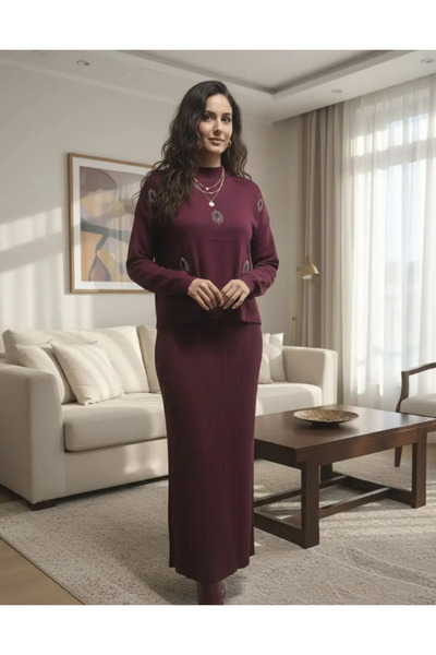 NEW NOCE Γυναικείο Πλεκτό Σετ σε Μπορντό - 2 Τεμάχια