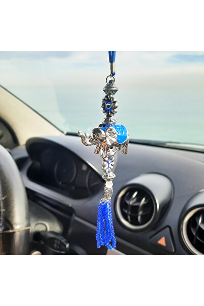 Glsm Boutique Nazar Boncuklu Fil Figürlü Araba Süsü ve Anahtarlık Cam Nazar B...