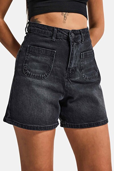 it's basic Γυναικείο τζιν σορτς Dark Smoked 2s6-1 Mom Fit με μπροστινές τσέπες