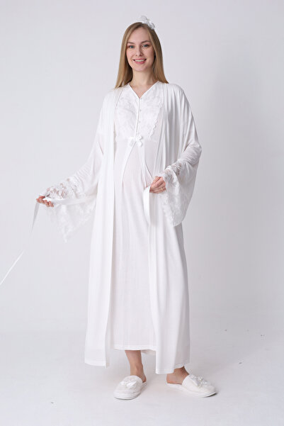 ERDENİZ TEKSTİL Νυχτικό εγκυμοσύνης με φαρδιά μανίκια δαντέλας και σετ ρόμπας...