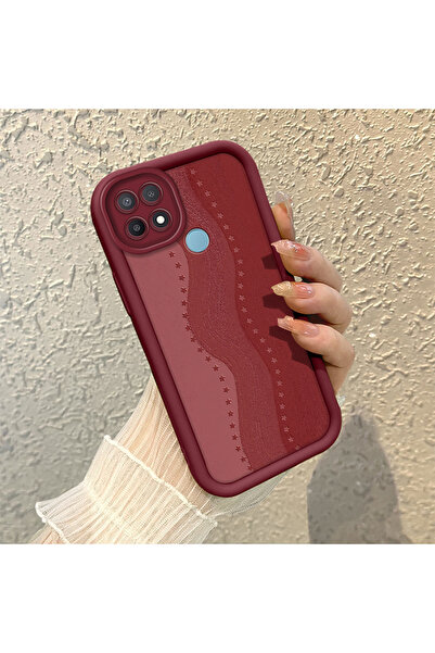 ARTISHELL Oppo A15/A15S Uyumlu Retro Yıldız Desenli Bordo Silikon Telefon Kılıfı