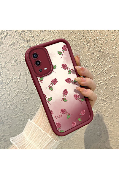 ARTISHELL Oppo A55 4G Uyumlu Zarif Gül Desenli Satranç Desenli Bordo Silikon ...