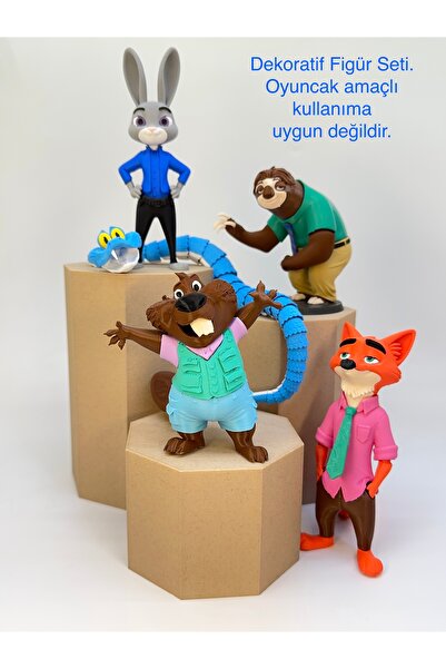 fyne Zootropolis 5’li Karakter Figür Seti + 3 Aksesuar Hediyeli (Judy, Nick, ...