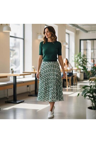 EREN STYLE Σιφόν Φούστα με ελαστική μέση A Με φόδρα (95 εκ.)-(38-52)