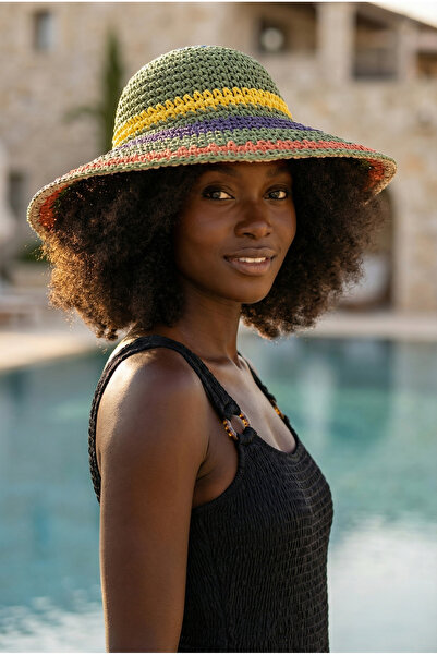 Katia&Bony Γυναικείο πλεκτό ψάθινο καπέλο πράσινο