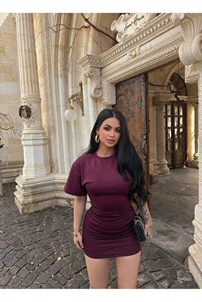 kırmızı butiks Rochie din modal cu șnur, culoare prună