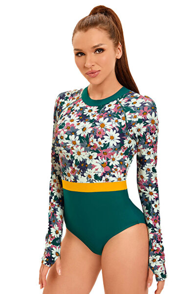 EFAYN.RO Swimsuit, one piece, comfortable model, long sleeve, size XL, green,...