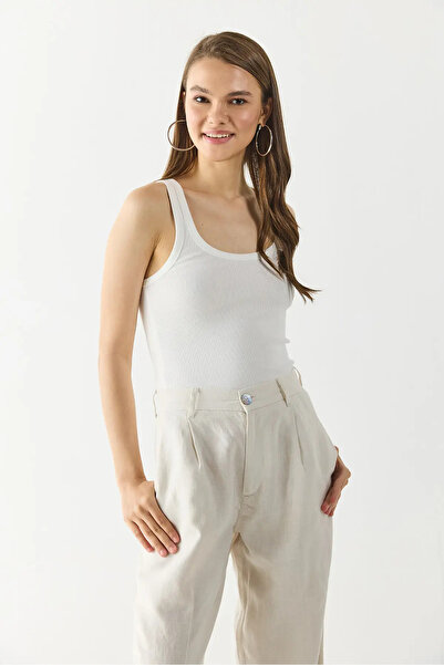 VENA Women's Corded Fabric Thick Strap Top - Ivory
