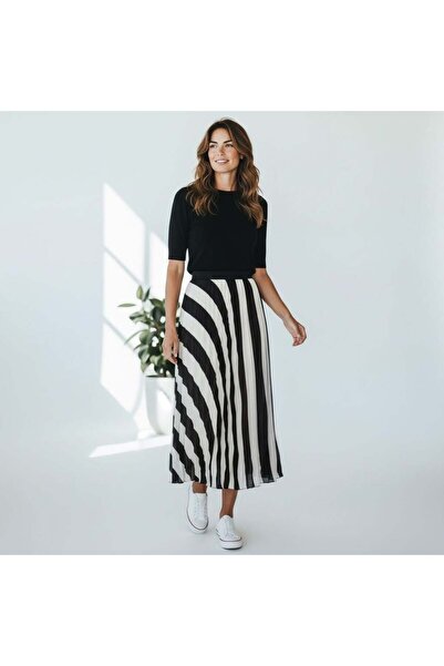 EREN STYLE Σιφόν Φούστα με ελαστική μέση A Με φόδρα (95 εκ.)-(38-52)