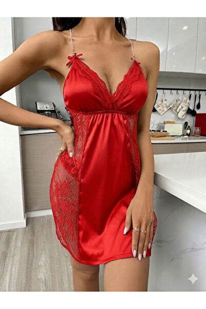 my cherie Lace Mini Soft Satin Nightgown with Chain Strap and Color Options