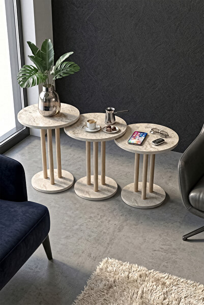 DESENGO Luna 38 cm geniş kullanım 3'lü zigon sehpa salon sehpası çay sehpası ...