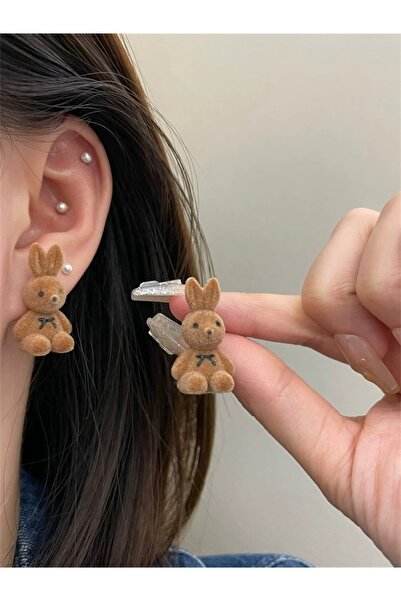 synshop Miffy Cute Rabbit Earrings New Season Trend Luxury First Quality Furr...