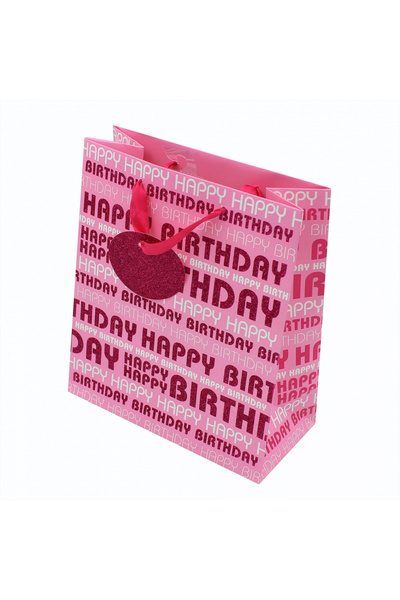 Eurowrap Ροζ Χάρτινη Τσάντα με Γκλίτερ για Γενέθλια L