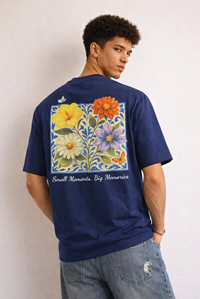 Tarz Cool Ανδρικό μπλουζάκι με φλοράλ στάμπα – Oversize εφαρμογή, με σχέδιο σ...