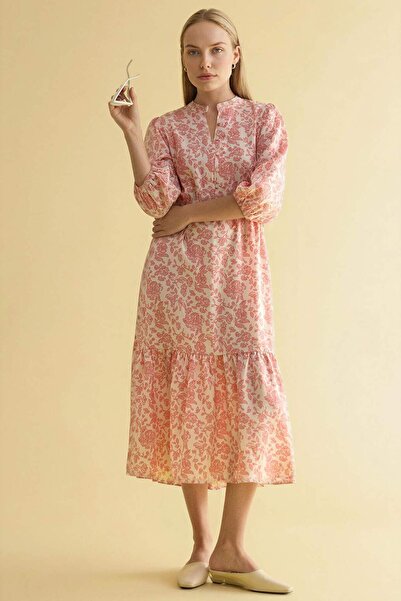 DeFacto فستان بقصة A وياقة مفتوحة وأكمام نصفية مطبوعة H0112AX26SP