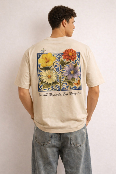 Tarz Cool Ανδρικό μπλουζάκι με φλοράλ στάμπα – Oversize εφαρμογή, με σχέδιο σ...