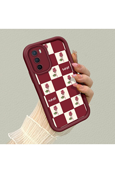 ARTISHELL Oppo A16/A16S Uyumlu Zarif Gül Desenli Satranç Desenli Bordo Siliko...