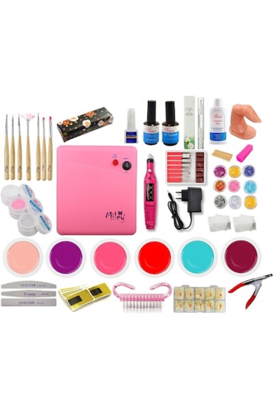 miley Kit complet pentru unghii false cu lampă UV și pilă electrică