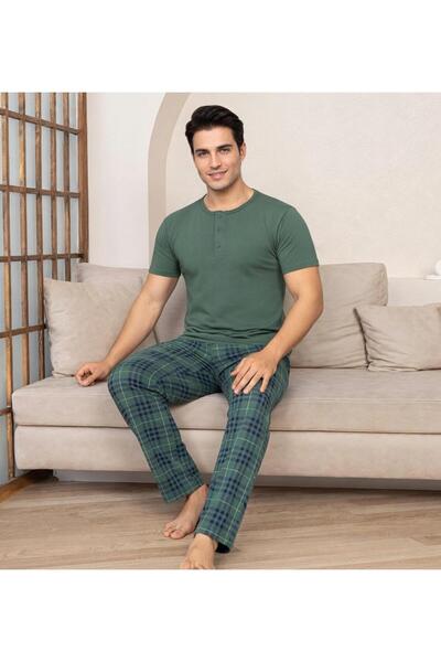 Elit Ανδρικό σετ πιτζάμες από ύφασμα Modal με κουμπιά στο γιακά, κοντό μανίκι...