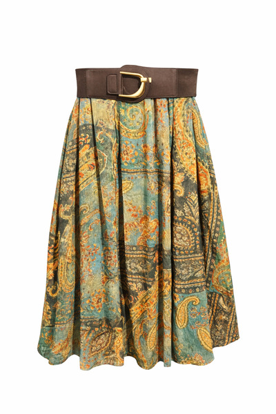 Mixray 4872 Γυναικεία μίντι φούστα με σχέδιο σάλι και ζώνη, πράσινη