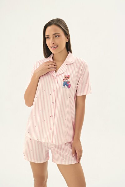 Sevim 17534 Women's Buttoned Printed Shorts Set