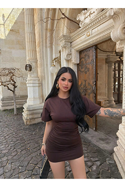 kırmızı butiks Καφέ φόρεμα με κορδόνι περίσφιξης από μοντάλ