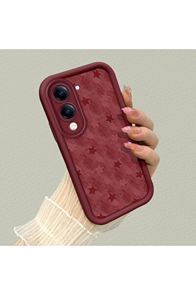 ARTISHELL Vivo Y04/Y19/Y29S Uyumlu Retro Yıldız Desenli Bordo Silikon Telefon...
