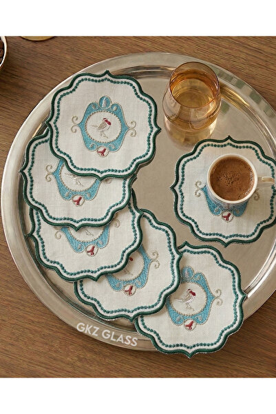 gkzglass home dekor 6 τεμάχια λινό ύφασμα με κεντητό σχέδιο καφέ, χαρτοπετσέτ...