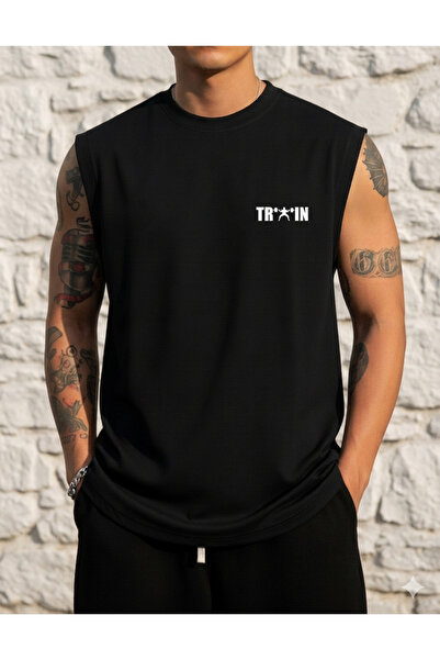 FAVORİST Tricou pentru bărbați cu imprimeu TRAIN, fără mâneci