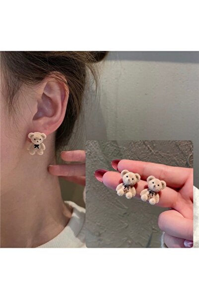 synshop Kawaii Teddy Bear Earrings New Season Trend Luxury First Quality Furr...
