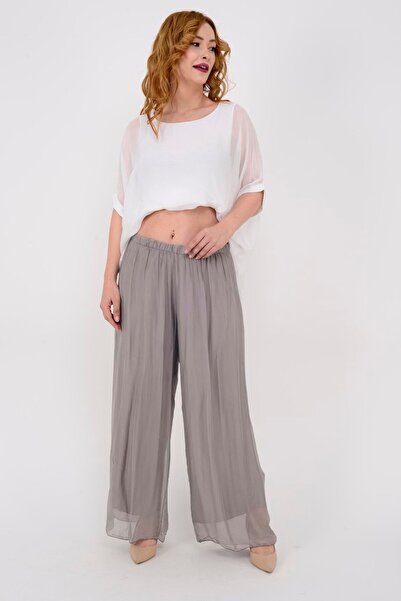 EREN STYLE Ιταλικό ελαστικό μεταξωτό παντελόνι με επένδυση συμβατό με μεγάλο ...