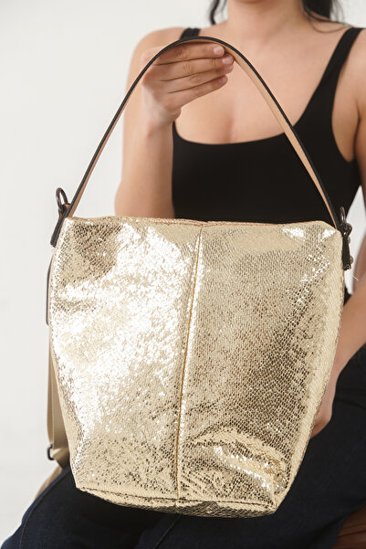 FEMME Gold Color Shiny Women's Shoulder Bag – Stylish & Large Volume Carole