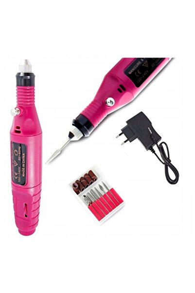 OEM Pilă electrică de unghii, Set cu 6 capete și 6 freze, 16x2.4cm, Roz