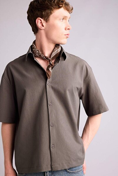 DeFacto Πουκάμισο με φαρδιά γραμμή και γιακά με τσαλακωμένο σχέδιο, κοντομάνι...