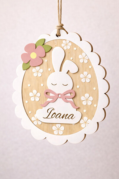 Creative Soul Decor Paște personalizat din lemn cu nume – iepuraș floral
